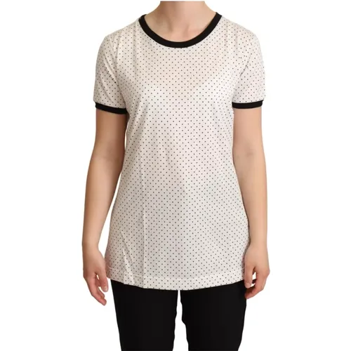 Weißes gepunktetes Rundhals-Baumwoll-T-Shirt - Dolce & Gabbana - Modalova