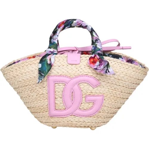 Blue Raffia Shopping Handbag with DG Logo , female, Sizes: ONE SIZE - Dolce & Gabbana - Modalova