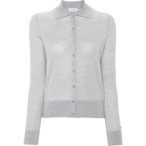 Button Cardigan in Merino Wool , female, Sizes: L, XS, M, S - Calvin Klein - Modalova