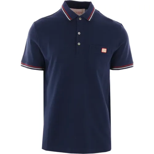 Blaues Poloshirt mit VLogo-Patch - Valentino Garavani - Modalova