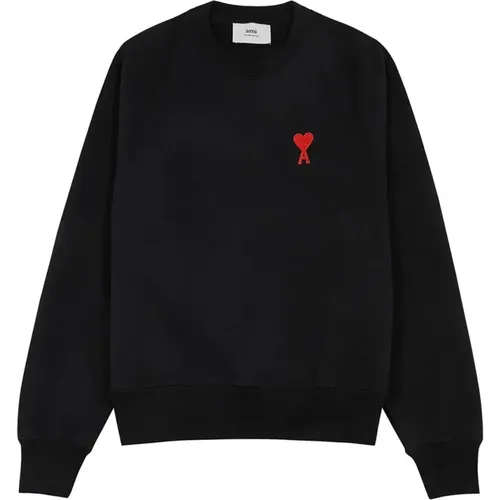 Schwarzer Sweatshirt aus Bio-Baumwolle mit Besticktem Logo , Herren, Größe: 2XL - Ami Paris - Modalova