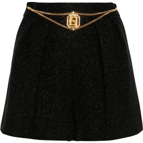 Schwarze Tweed-Shorts mit Französischen Taschen , Damen, Größe: S - Elisabetta Franchi - Modalova