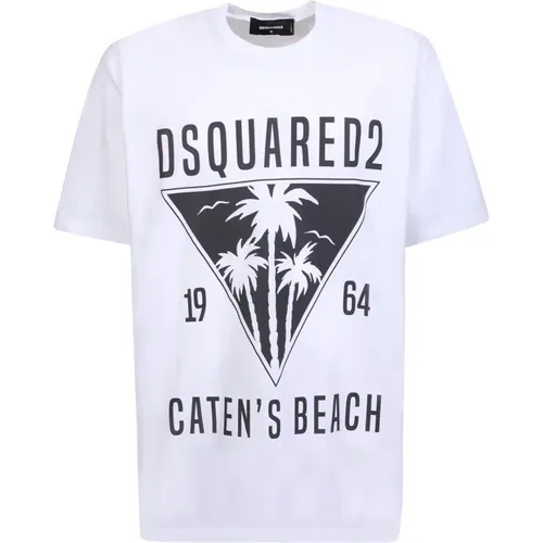 Weißes Rundhals-Logo-Print T-Shirt , Herren, Größe: 2XL - Dsquared2 - Modalova