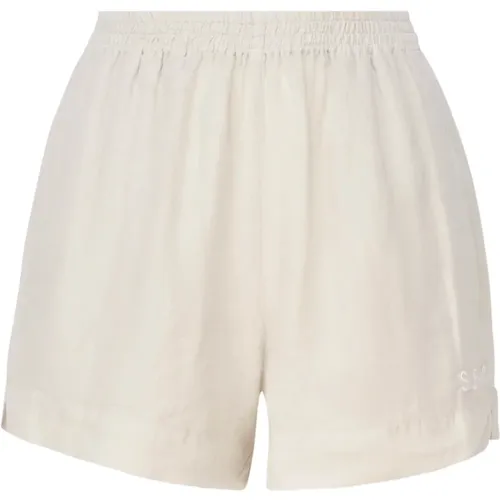 Weiße Leinen-Shorts mit elastischem Bund , Damen, Größe: L - MC2 Saint Barth - Modalova