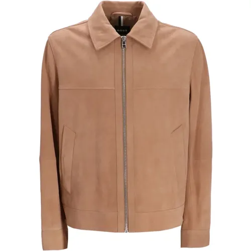 Suede Jacket with Full Zip Fastening , male, Sizes: 3XL, 2XL - Hugo Boss - Modalova