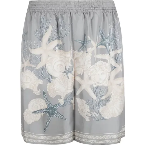 Urlaub Seiden Twill Bedruckte Shorts - Versace - Modalova