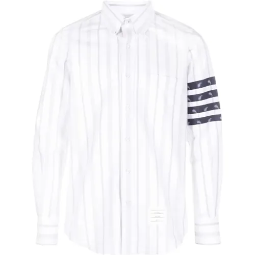 Grey Striped Cotton Shirt , male, Sizes: L - Thom Browne - Modalova