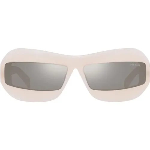 Irregular Shape Sunglasses with Light Grey Mirrored Lenses , unisex, Sizes: 68 MM - Prada - Modalova