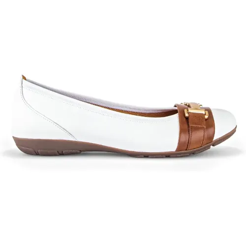 Weiße/Cognac Leder Ballerinas mit Hovercraft Sohle , Damen, Größe: 37 1/2 EU - Gabor - Modalova