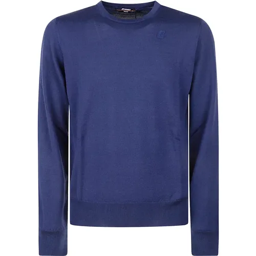 Blauer Merino Pullover Girocollo Stil , Herren, Größe: S - K-way - Modalova