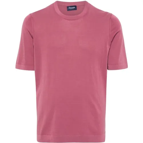 Rosa T-Shirt,AZZURRO T-Shirt,Blaues Rundhals-T-Shirt,T-SHIRT Frosted,718 Acqua Marina T-Shirt - Drumohr - Modalova