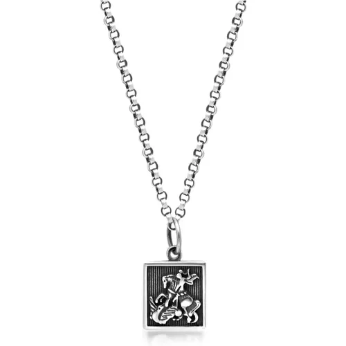 Men's Silver Necklace with Saint George and The Dragon Pendant , male, Sizes: ONE SIZE - Nialaya - Modalova