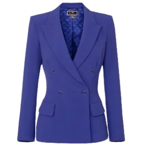 Double-Breasted Crêpe Jacket with Flap Pockets , female, Sizes: L - Elisabetta Franchi - Modalova