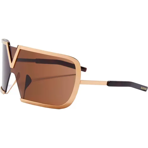V-Light Gold Crystal Sunglasses,ROMASK Sunglasses - Iron/Dark Grey Monogram - Valentino - Modalova