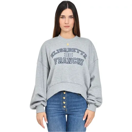 Grauer College-Logo-Pullover , Damen, Größe: L - Elisabetta Franchi - Modalova