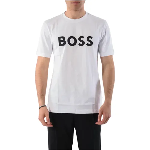 Cotton T-shirt with Front Logo , male, Sizes: 3XL, 2XL, M, XL, L - Hugo Boss - Modalova
