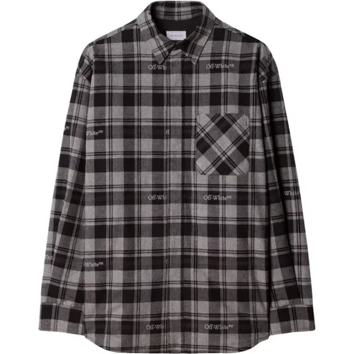 Grey Black Checkered Shirt , male, Sizes: S - Off White - Modalova