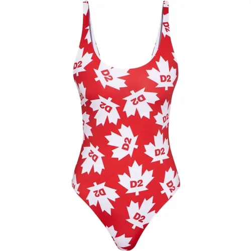 And White Monogram One-Piece Swimsuit , female, Sizes: S, XS - Dsquared2 - Modalova