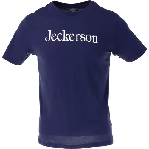 Blaues Bedrucktes Herren T-Shirt - Slim Fit , Herren, Größe: L - Jeckerson - Modalova