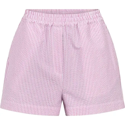 Seersucker Gestreifte Bequeme Elastische Taille Shorts , Damen, Größe: M - Alchemist - Modalova