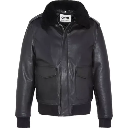 A-2 Flight Jacket with Removable Sheepskin Collar , male, Sizes: L - Schott NYC - Modalova