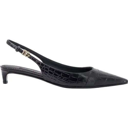 Croco Print Leather Slingback Shoes , female, Sizes: 7 UK, 6 UK, 5 UK, 4 UK - Dolce & Gabbana - Modalova