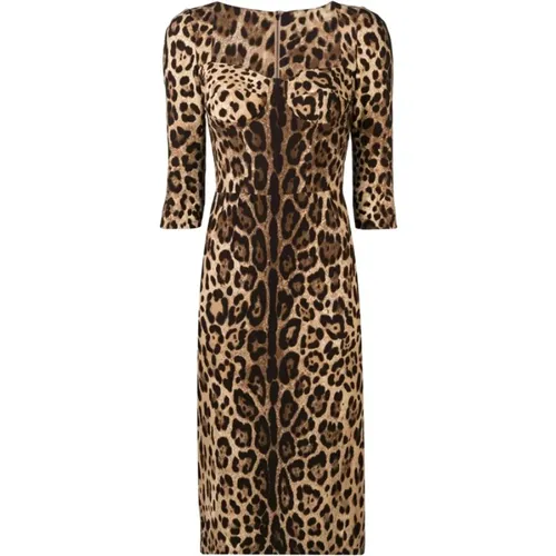 Leopard Print Dress with Heart Neckline , female, Sizes: 2XL, S, L - Dolce & Gabbana - Modalova