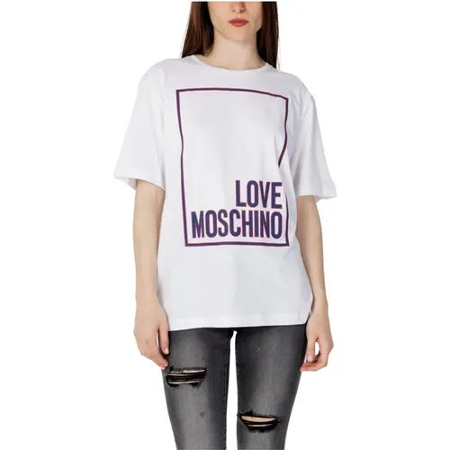 Weißes Baumwoll-Bedrucktes T-Shirt Damen , Damen, Größe: XS - Love Moschino - Modalova