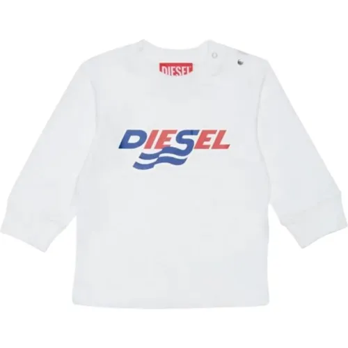 Weißes Kinder T-Shirt mit Langen Ärmeln und Clip-Knöpfen - Diesel - Modalova
