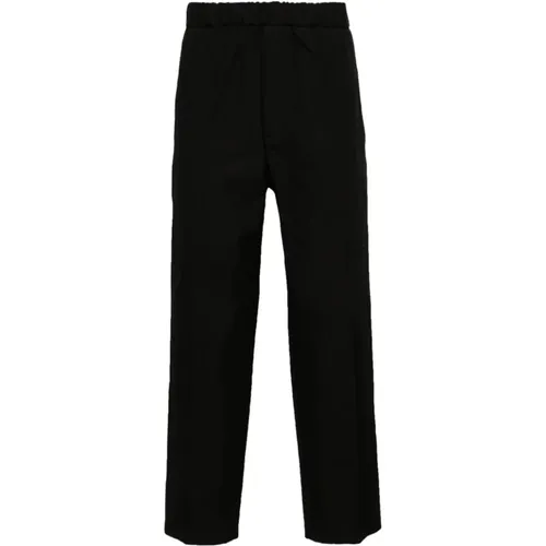 Schwarze Baumwollhose mit hoher Taille und weitem Bein,Schwarze Baumwoll-Cropped-Hose mit elastischem Bund - Jil Sander - Modalova