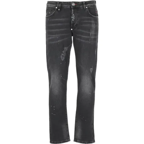 Schwarze Baumwolljeans mit Hexagon-Patch , Herren, Größe: W29 - Philipp Plein - Modalova