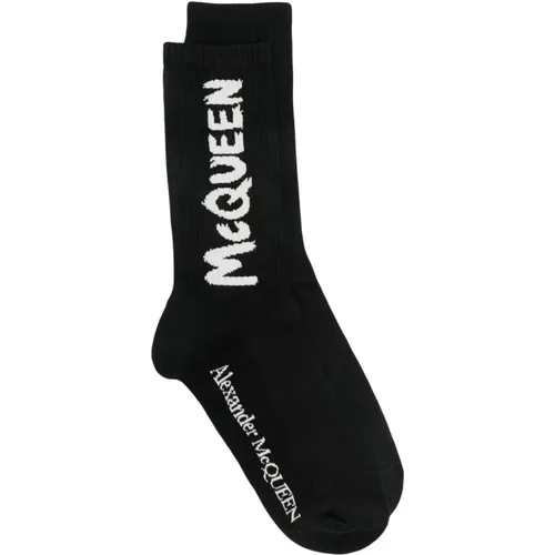 Schwarze Graffiti-Socken für Männer , Herren, Größe: L - alexander mcqueen - Modalova