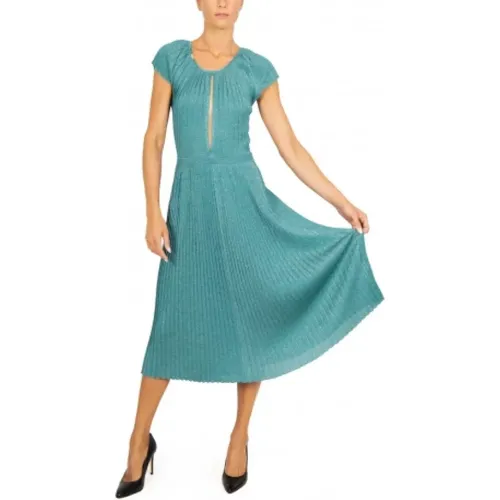 Emerald Pleated Midi Dress , female, Sizes: L - Elisabetta Franchi - Modalova