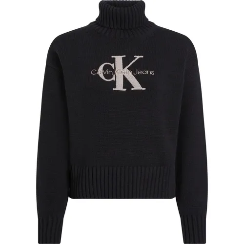 Chenille High Neck Sweater Schwarz , Damen, Größe: L - Calvin Klein - Modalova