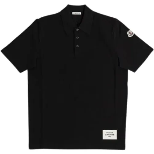 Schwarzes Baumwoll-Piqué-Poloshirt - Moncler - Modalova