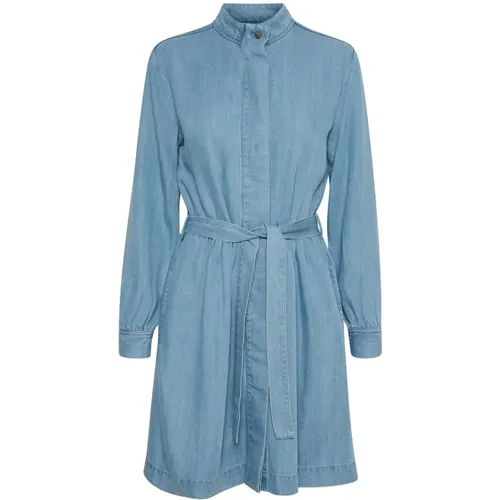 Blau Denim Hemdkleid mit Langen Ärmeln , Damen, Größe: L - Soaked in Luxury - Modalova