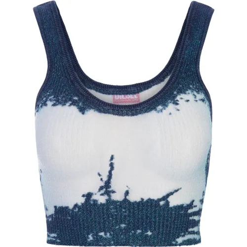 Blaues Geripptes Crop Top , Damen, Größe: XS - Diesel - Modalova