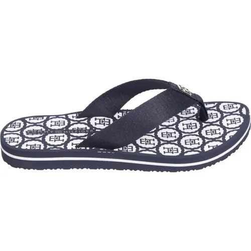 Blaue Strand Flip Flops Emblem Sandale , Damen, Größe: 37 EU - Tommy Hilfiger - Modalova