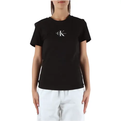 Slim Fit Baumwoll T-Shirt mit Logo-Stickerei , Damen, Größe: XL - Calvin Klein Jeans - Modalova