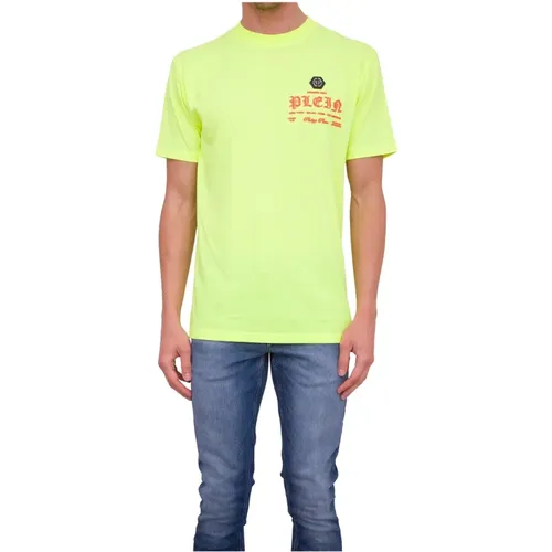 Rundhals T-Shirt in Gelb , Herren, Größe: M - Philipp Plein - Modalova