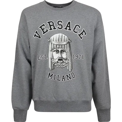 Baumwoll Crewneck Sweatshirt mit Logo-Print - Versace - Modalova
