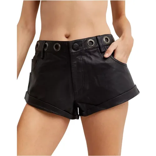 Schwarze Leder-Shorts mit Metallakzenten , Damen, Größe: W27 - One Teaspoon - Modalova