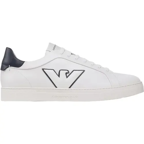 Weiße Casual Leder Sneakers für Herren , Herren, Größe: 42 EU - Giorgio Armani - Modalova