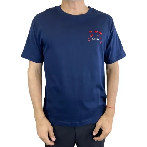 Marineblau Herzdetail T-Shirt , Herren, Größe: 2XL - A.p.c. - Modalova