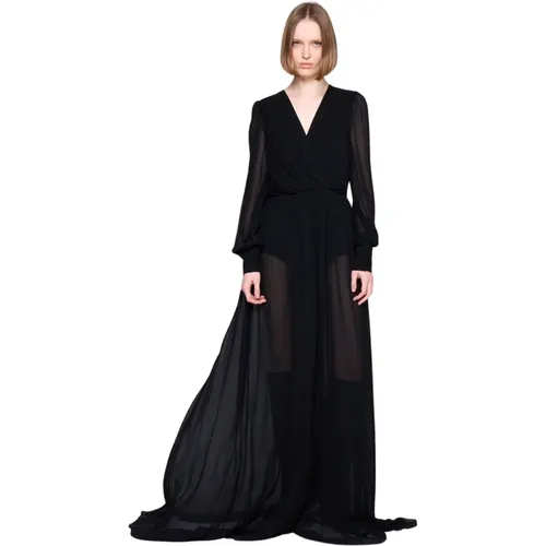 Langes Schleierkleid, Lange Ärmel, V-Ausschnitt , Damen, Größe: 2XS - Silvian Heach - Modalova