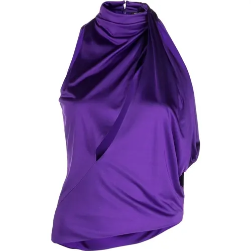 Halterneck Top with Satin Finish , female, Sizes: XS - Versace - Modalova