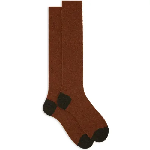 Lange einfarbige braune Bouclé-Socken für Herren mit kontrastierenden Details , Herren, Größe: M - Gallo - Modalova