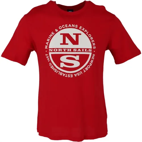 Herren Rotes Print T-Shirt , Herren, Größe: XL - North Sails - Modalova