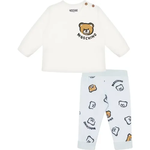 Organisches Baumwoll-Logo und Teddybär-Print T-Shirt und Hose Set - Moschino - Modalova