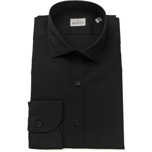 Slim-Fit Schwarzes Hemd mit Französischem Kragen , Herren, Größe: 5XL - Bagutta - Modalova